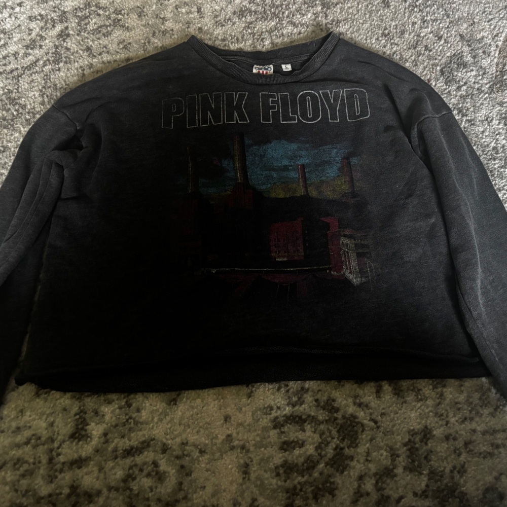 Pink Floyd Graphic Cropped Crewneck Sweatshirt Charcoal Black Size: Large